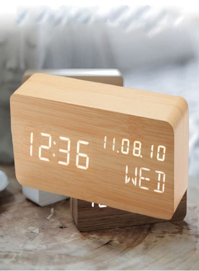 Pokanic Wood Digital Alarm Clock Desk Time, Date(MM/DD/YY), Day of The Week, Temperature, Nightlight Large LED Display Portable Lamp Bedroom, Office, School, Home, Livingroom, Room (Bamboo) - Image 2