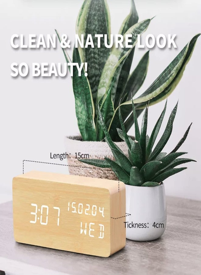 Pokanic Wood Digital Alarm Clock Desk Time, Date(MM/DD/YY), Day of The Week, Temperature, Nightlight Large LED Display Portable Lamp Bedroom, Office, School, Home, Livingroom, Room (Bamboo) - Image 3