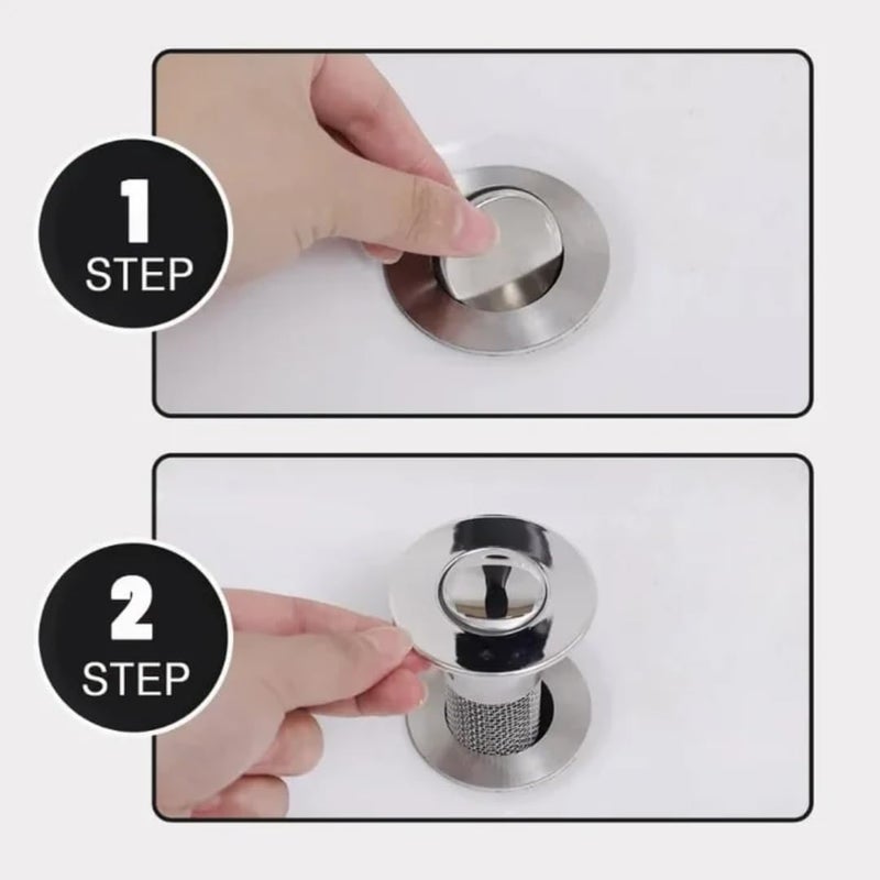 ATOOZED Push Button Sink Filter Stainless Steel Pop-Up Sink Stopper Bounce Drain Filter for Home, wash Basin Stainless Steel Bullet Core Push Fit for Drain Hole Filter with Hair Catcher (1) - Image 2