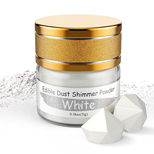 Jelife White Edible Luster Dust - 5 Grams Food Grade Cake Dust Shimmer Powdered, Edible Metallic Powder Food Coloring for Cake Decorating, Chocolates, Fondant, Drinks, Painting & More, Vegan - Image 1