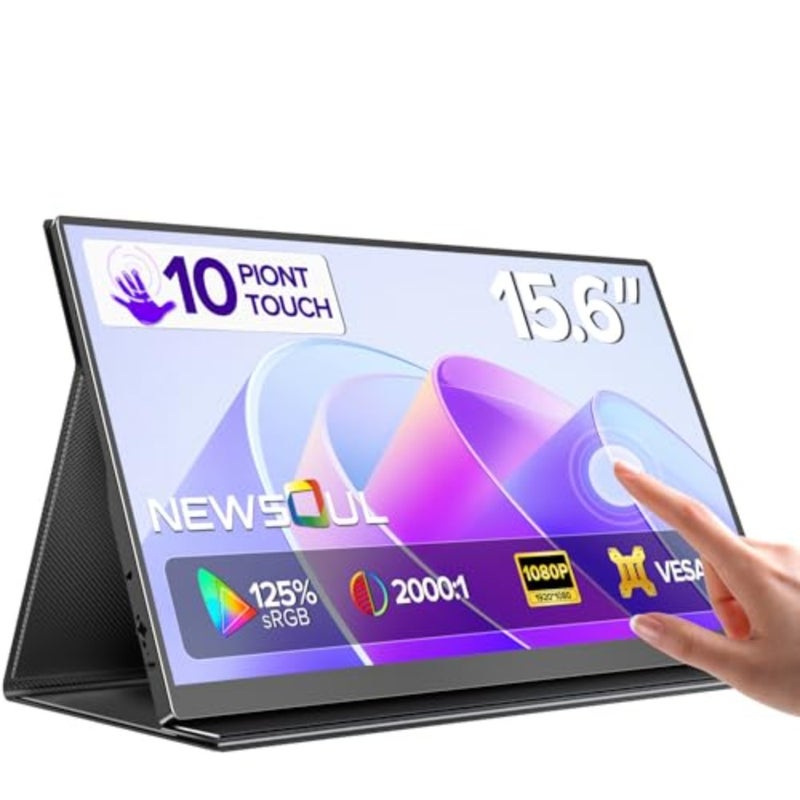 15.6 Touchscreen Portable Monitor FHD 1080P IPS Display with 125 sRGB 10-Point Touch USB-C HDMI Connectivity Ultra-Thin Travel Monitor with Smart Case VESA Mount For Laptop PC Game Consoles - Image 1