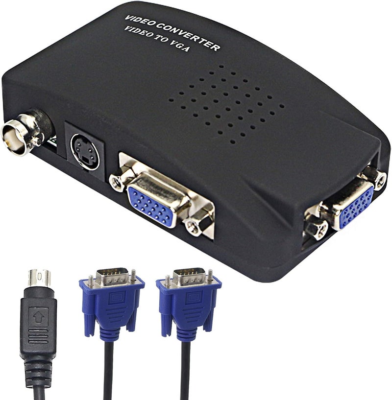 BNC to VGA Video Converter, S-Video Input to VGA Output, Supports PAL/NTSC, Easy to Install and Operate - Image 1