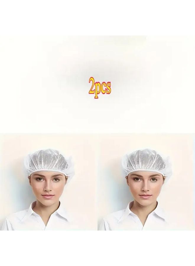 قبعة طاهي بيضاء قابلة للتنفس 2 حبة، شبكة شعر قابلة للتعديل بسحب حبل للمطبخ - Image 1
