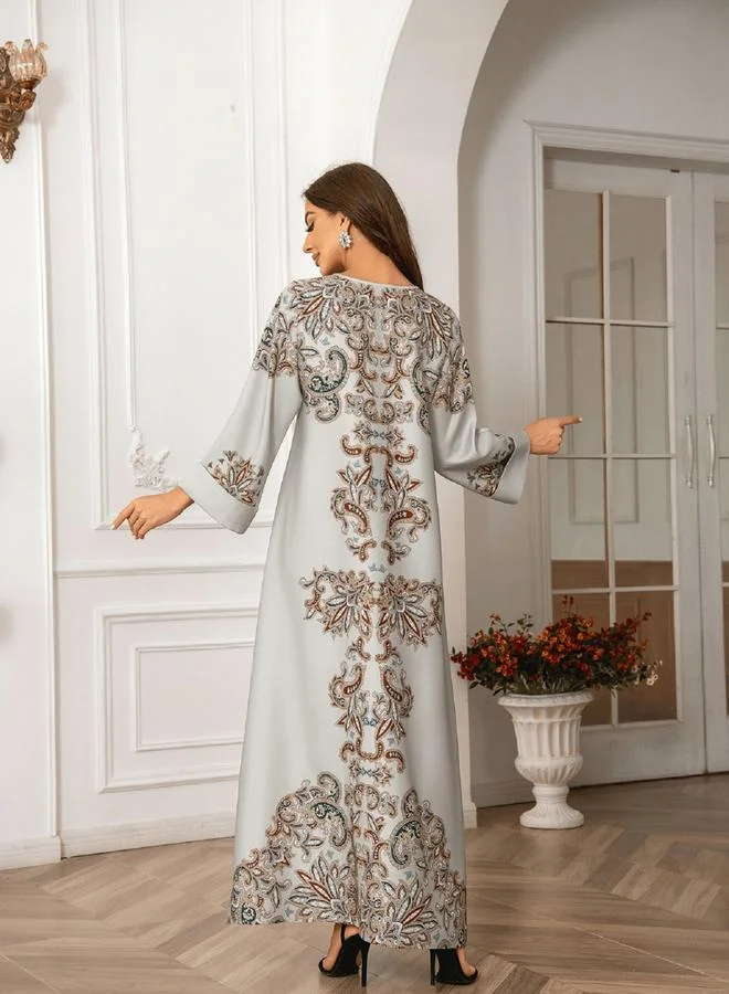 Take Two Take Two Floral Print Embellished Faux Pearl Detail Jalabiya