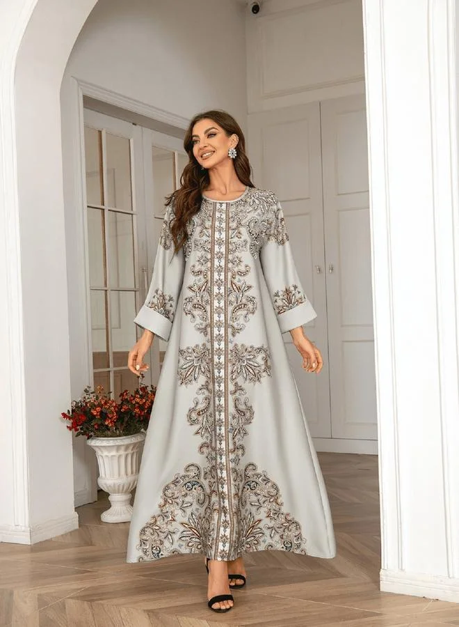 Take Two Take Two Floral Print Embellished Faux Pearl Detail Jalabiya