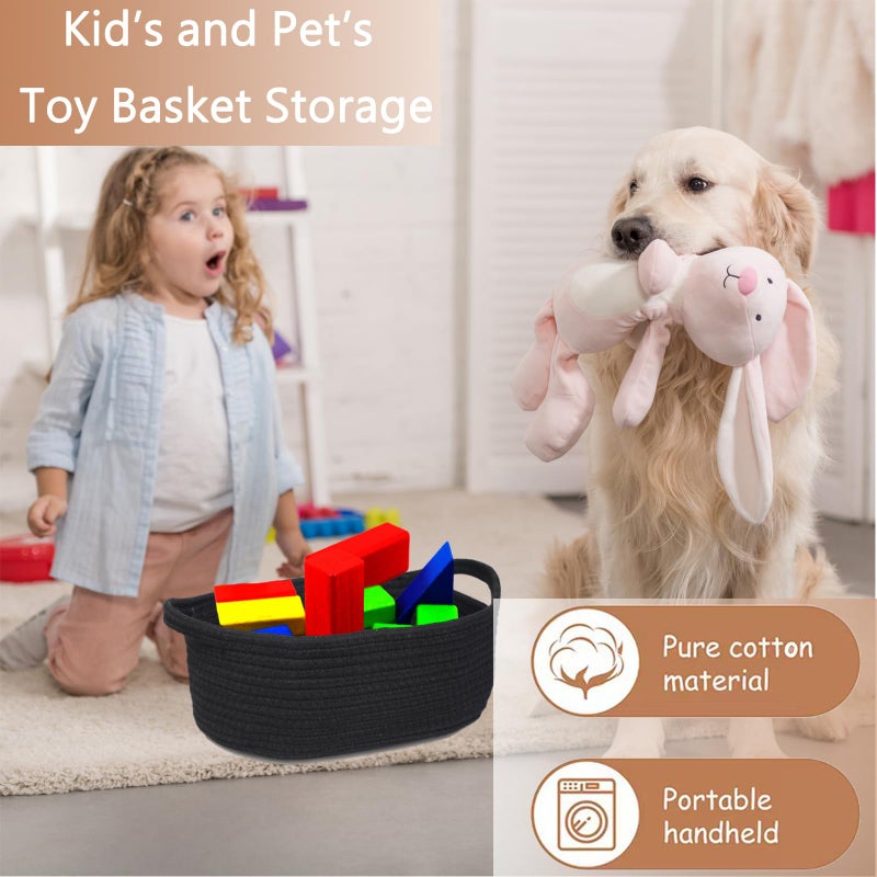 Poschnor Easter Gift Basket Empty, Small Woven Rope Basket, Toy Storage Basket for Baby and Pet, with Gift Bags and Ribbons, 12"X 8" X 5", Black - Image 4