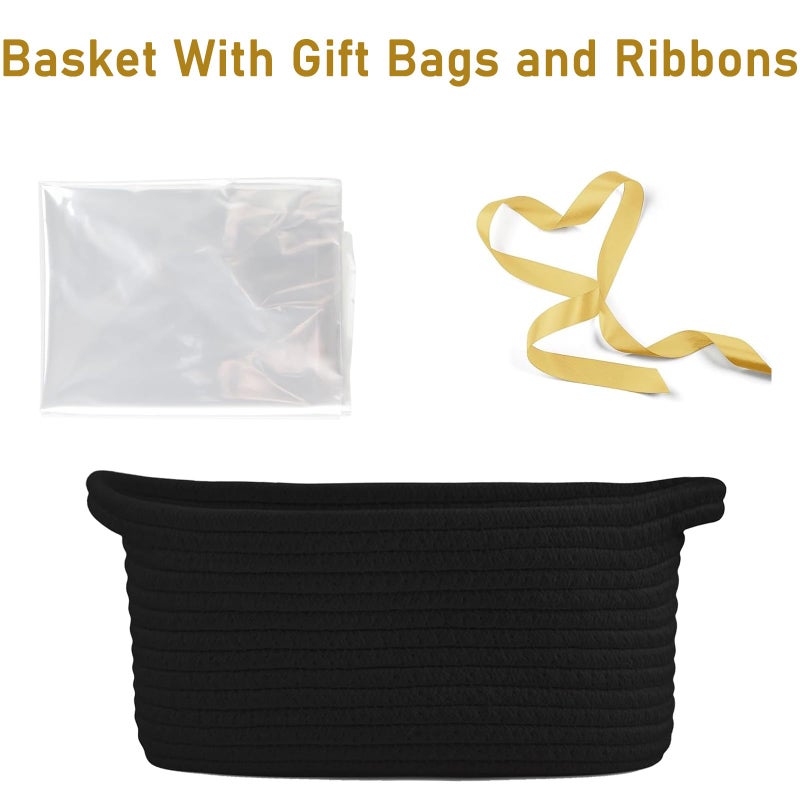 Poschnor Easter Gift Basket Empty, Small Woven Rope Basket, Toy Storage Basket for Baby and Pet, with Gift Bags and Ribbons, 12"X 8" X 5", Black - Image 2