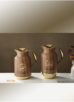 petros Wooden Pattern Tea & Coffee Dallah Set with Golden Accents – 2-Piece Set (1L) – Keeps Hot & Cold Beverages 