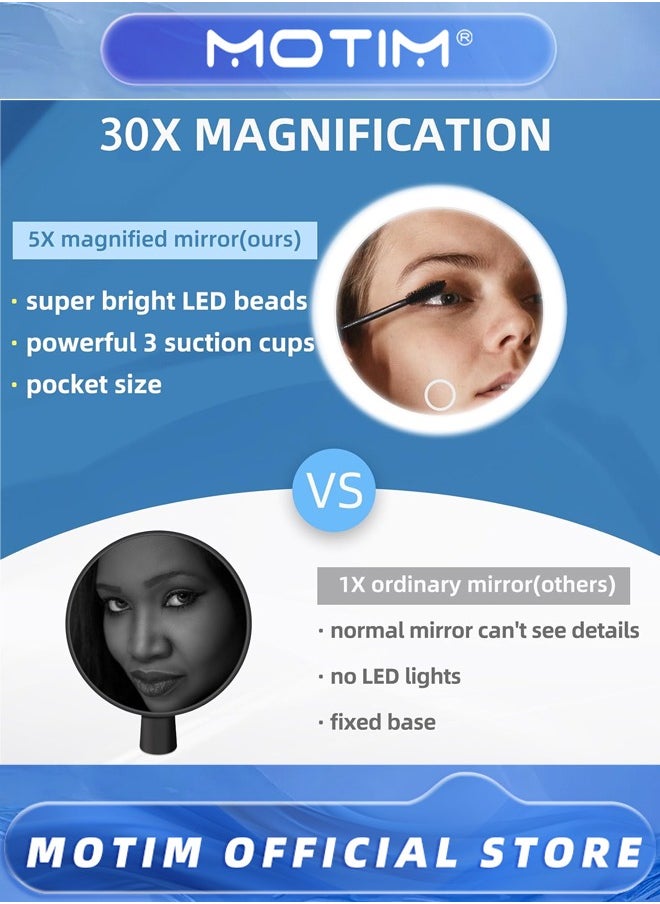 Motim 30X Magnifying Mirror with Light,3 Suction Cup & Adjustable Stand, Travel Mirror with 30X High Magnification  - Image 2