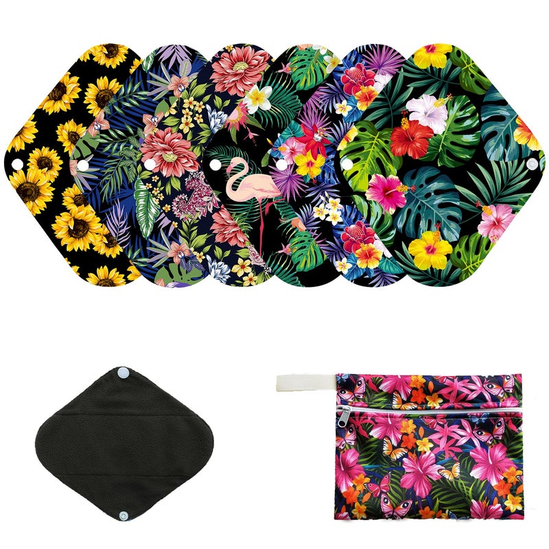 7pcs Pack Cloth Pads Including 1pc Mini Wet Bag 6pcs Bamboo Charcoal Cloth Reusable Menstrual PadsReusable Sanitary PadMama Panty Liners All Randomly Prints