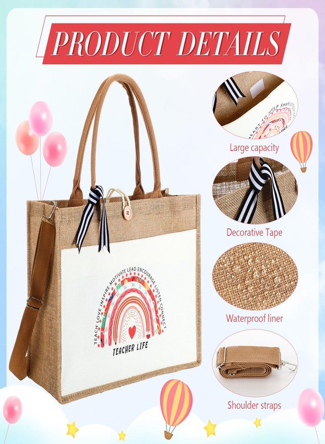 Cosblank 4 Pcs Teacher Appreciation Tote Bag Gifts for Women Teacher Rainbow Canvas Bag Thank You Burlap Totes Gifts for Appreciation Week, Coworker, Graduation, Birthday - Image 5