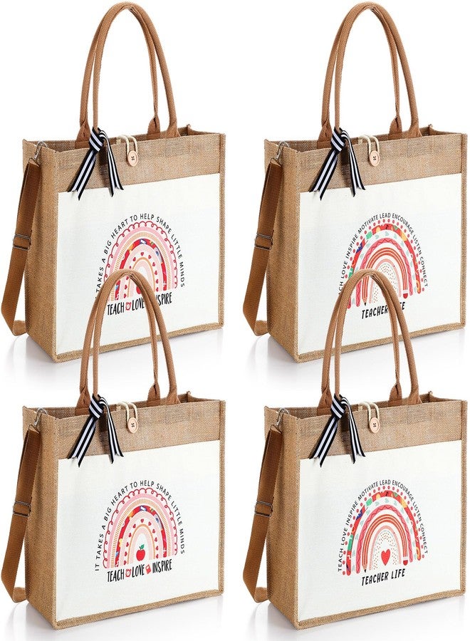 Cosblank 4 Pcs Teacher Appreciation Tote Bag Gifts for Women Teacher Rainbow Canvas Bag Thank You Burlap Totes Gifts for Appreciation Week, Coworker, Graduation, Birthday - Image 1