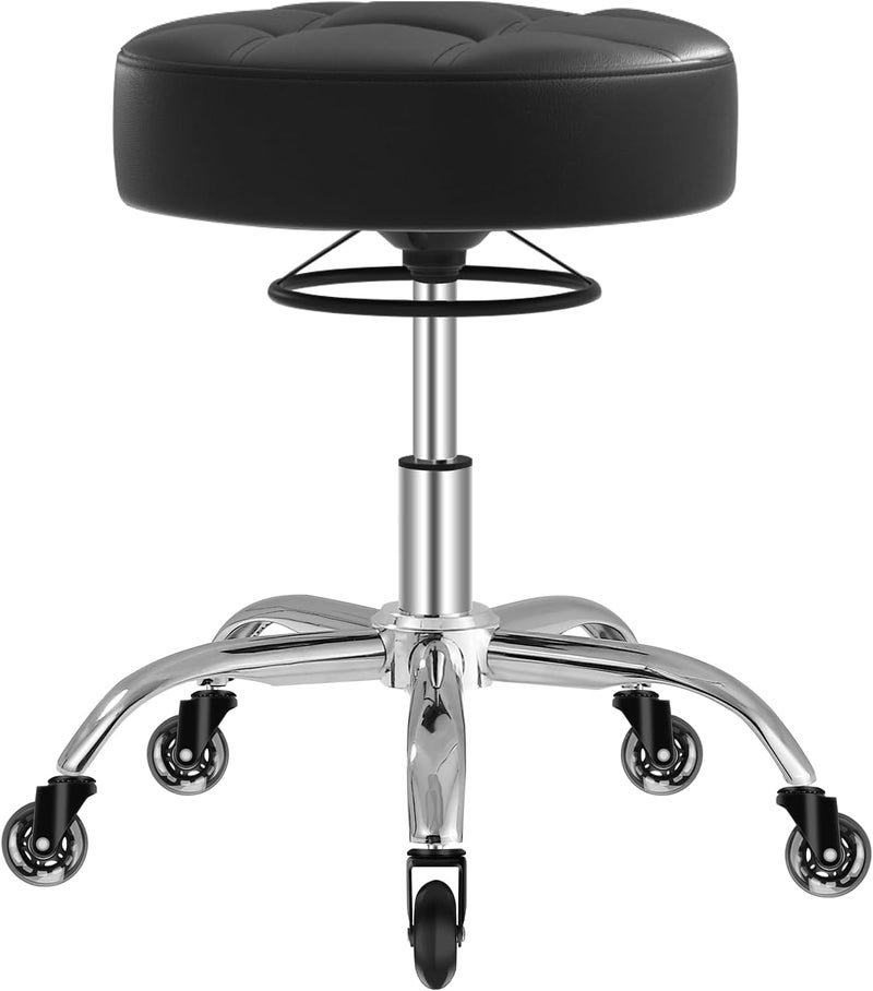 Rolling Stool Heavy Duty 400lb Super Soft Seat Cushion360 SwiveHeight AdjustabilityNo Squeaky NoisesNo Tip OverNew Upgraded Stool Salon Stool Chair Tattoo Facial Massage Spa Medical Black