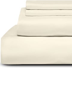 RISHAHOME RISHAHOME 3 Piece Fitted Bedsheet Set Twin Size|Beige Colour |1 Fittedsheet - 120x200+20 cm, 2 Pillowcases - 50x75 cm|Non allergic Microfiber for year-around use.  - Image 3