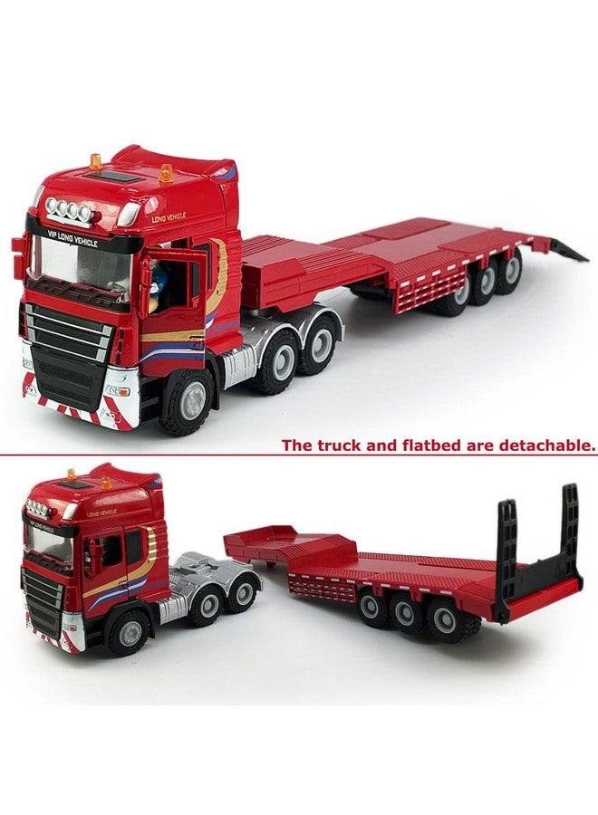 VIIGER Flatbed Truck Toy With Excavator Loader Tractor Bulldozer Semi Tow Truck Transport Trailer Metal Diecast Construction Vehicles 2 In 1 Vehicle Playset Friction Powered Toy Trucks For Boys Kids Gift Red - Image 5