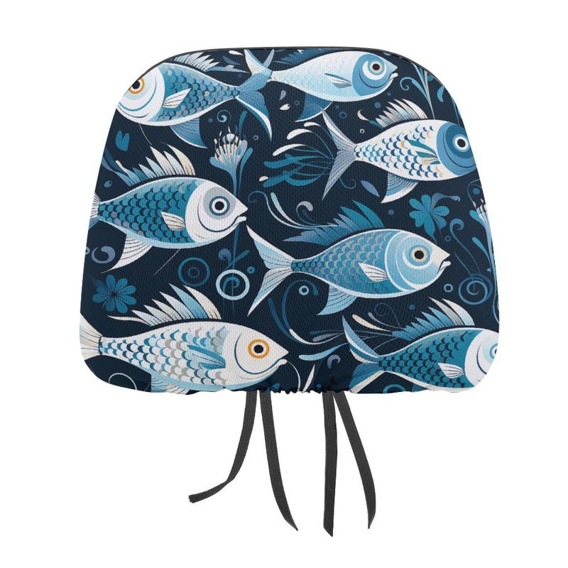Universal Car Headrest Cover 1 PCS Cartoon Fish Print Soft Elastic Protector - Image 2