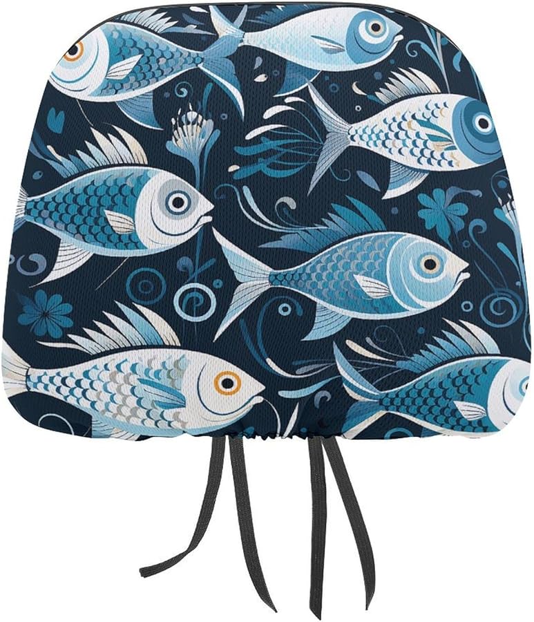 Universal Car Headrest Cover 1 PCS Cartoon Fish Print Soft Elastic Protector - Image 1