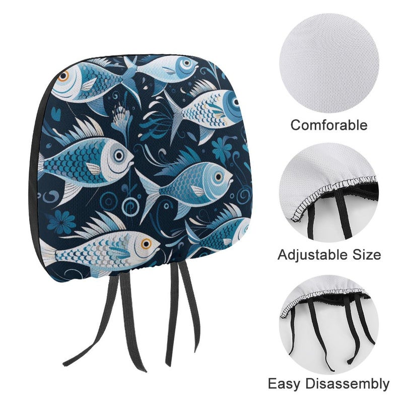 Universal Car Headrest Cover 1 PCS Cartoon Fish Print Soft Elastic Protector - Image 4