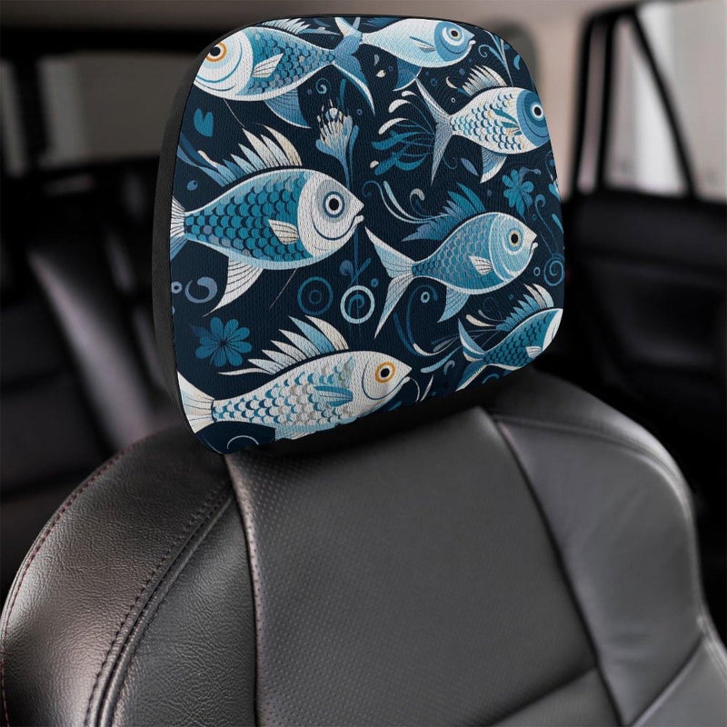 Universal Car Headrest Cover 1 PCS Cartoon Fish Print Soft Elastic Protector - Image 5