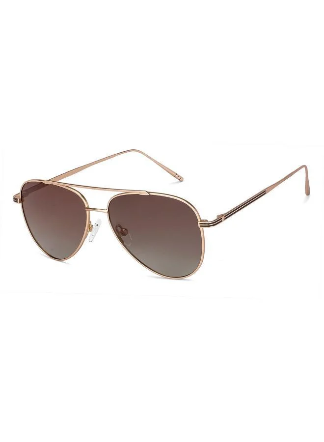 John Jacobs John Jacobs | Matte Gold Brown Pilot | Polarized and 100% UV Protected Sunglasses | For Men and Women | Medium | JJ S11472L-Pack of 1