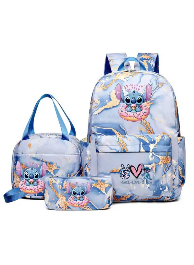 ستيتش حقيبة مدرسية مقاومة للماء بتصميم رمال متحركة ذهبية اللون من ستيتش، مناسبة للمرحلة الابتدائية والإعدادية، حقيبة ظهر للسفر للشباب، مقاس 31*43*15 سم، حقيبة غداء مقاس 27*20*20 سم، حقيبة أقلام رصاص، طقم من ثلاث قطع