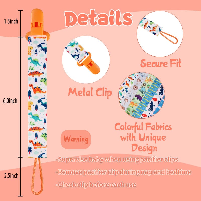 Tamhoo 12 Pack Pacifier Clips with Strap 25.5cm - Premium Polyester Baby Pacifier Holder Set, Multi-Design Clips for Boys Girls ï¼ˆMulti Color Cï¼‰ - Image 4