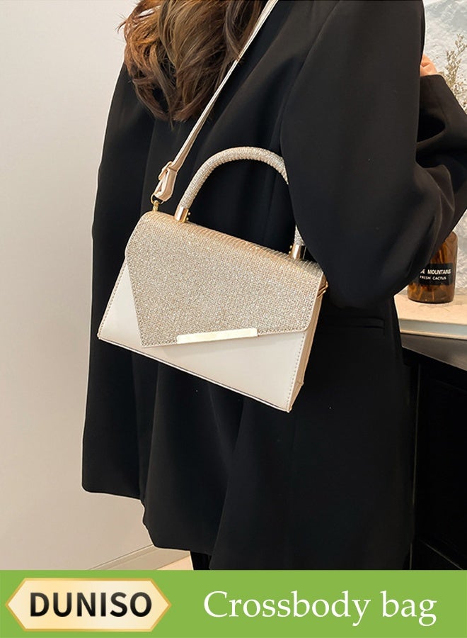 DUNISO Vintage Handle Shoulder Bag, Pu Leather Small Square Crossbody Bag, Hand-Held Patchwork Bag, Suitable For Shopping, Party, Banquet, Travel, Etc., Fashionable Evening Bag, Cocktail Handbag - Image 1