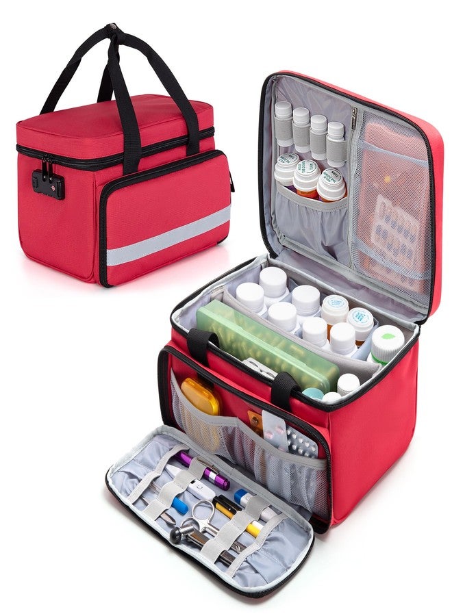CURMIO Pill Bottle Organizer, Medicine Bag with Lock for Prescription Bottles and First Aid Kits, Red (Patented Design) - Image 1