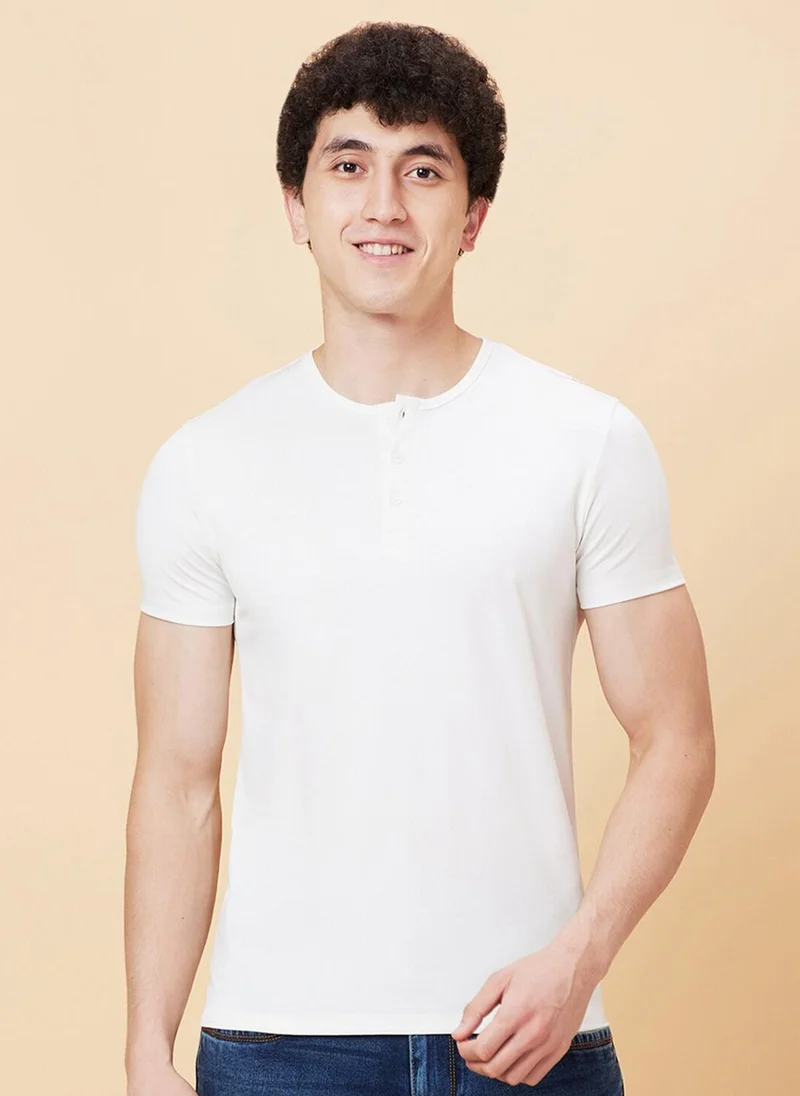 بيينغ هيومان Cotton Henley Neck Short Sleeves Regular Fit Pockets Casual T-shirt