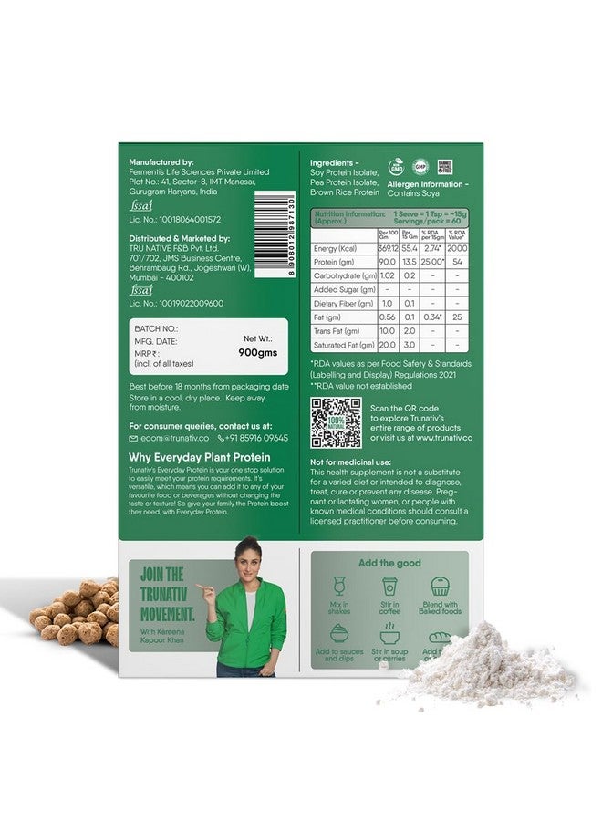 Trunativ Everyday Plant Protein | 13.5G Protein | Soy, Pea & Brown Rice Protein | Keto Friendly | Family Nutrition | Vegan | Cookable Protein | Cook-Bake-Blend | Add To Your Daily Meals L 900G  - Image 2
