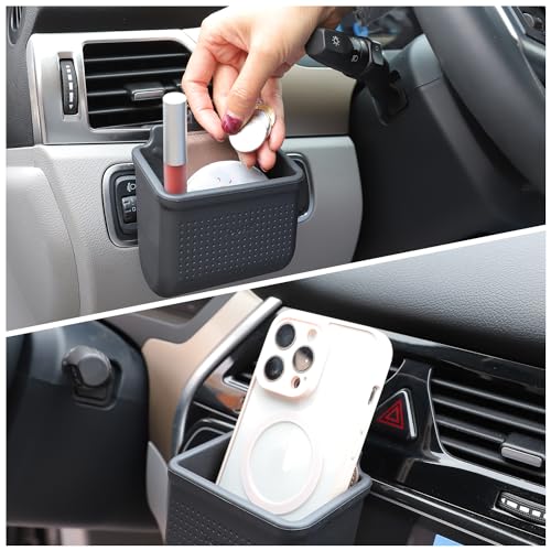 BMZX Car Air Vent Storage Bag Organizer Pocket Sunglass Holder Car Mount Phone Holder Coin Key Card Case Organizer with Hook- Black - Image 1