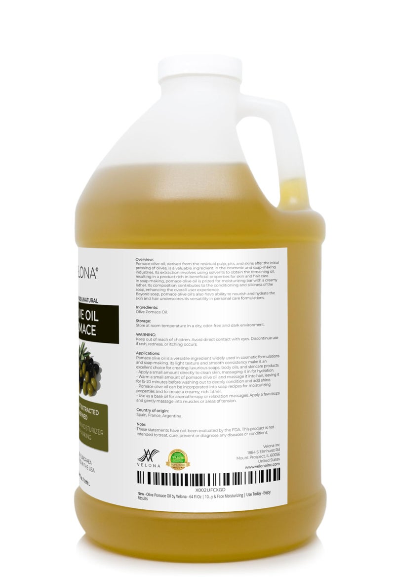 velona Olive Pomace Oil 64 Fl Oz | 100% Pure and Natural Carrier Oil | Refined | Skin, Hair, Body & Face Moisturizing | Use Today - Enjoy Results. - Image 3