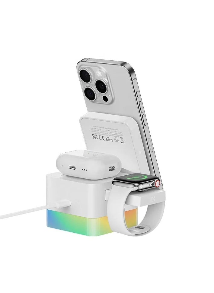 Recci 4-in-1 Portable Wireless Charging Cube – 15W Fast Magnetic Charger for iPhone, AirPods, Apple Watch & More | Multi-Device ABS+PC Charger with 5V/3A, 9V/3A Input & 15W/10W/7.5W/5W Output  - Image 1
