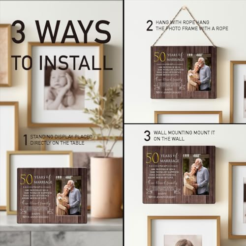 IAXIC 50th Anniversary Picture Frame, 50th Wedding Anniversary for Her Him Couple Husband Wife, Happy Decorations for Wall Desk Tabletop Shelf, 50 Years Wedding Gift Ideas - Image 5