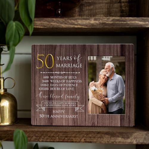 IAXIC 50th Anniversary Picture Frame, 50th Wedding Anniversary for Her Him Couple Husband Wife, Happy Decorations for Wall Desk Tabletop Shelf, 50 Years Wedding Gift Ideas - Image 4