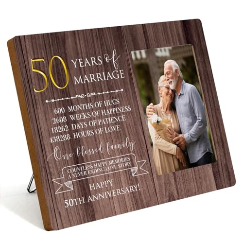IAXIC 50th Anniversary Picture Frame, 50th Wedding Anniversary for Her Him Couple Husband Wife, Happy Decorations for Wall Desk Tabletop Shelf, 50 Years Wedding Gift Ideas - Image 1