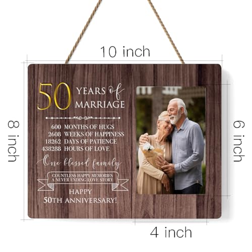 IAXIC 50th Anniversary Picture Frame, 50th Wedding Anniversary for Her Him Couple Husband Wife, Happy Decorations for Wall Desk Tabletop Shelf, 50 Years Wedding Gift Ideas - Image 2