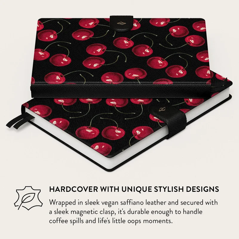 Burga Burga Notebook Cherrybomb Burga A5 Undated Infinity Planner with Magnetic Closure – Vegan Leather Hardcover Notebook, 144 Pages, 100 GSM FSC Paper, Flat Lay Binding, Back Pocket & Ribbon Markers – Cherrybomb  | Best Price UAE