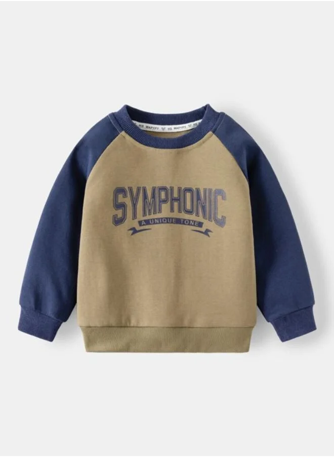 يونيكي Brown Crew Neck Long Sleeve Printed Pullover With Track Pant