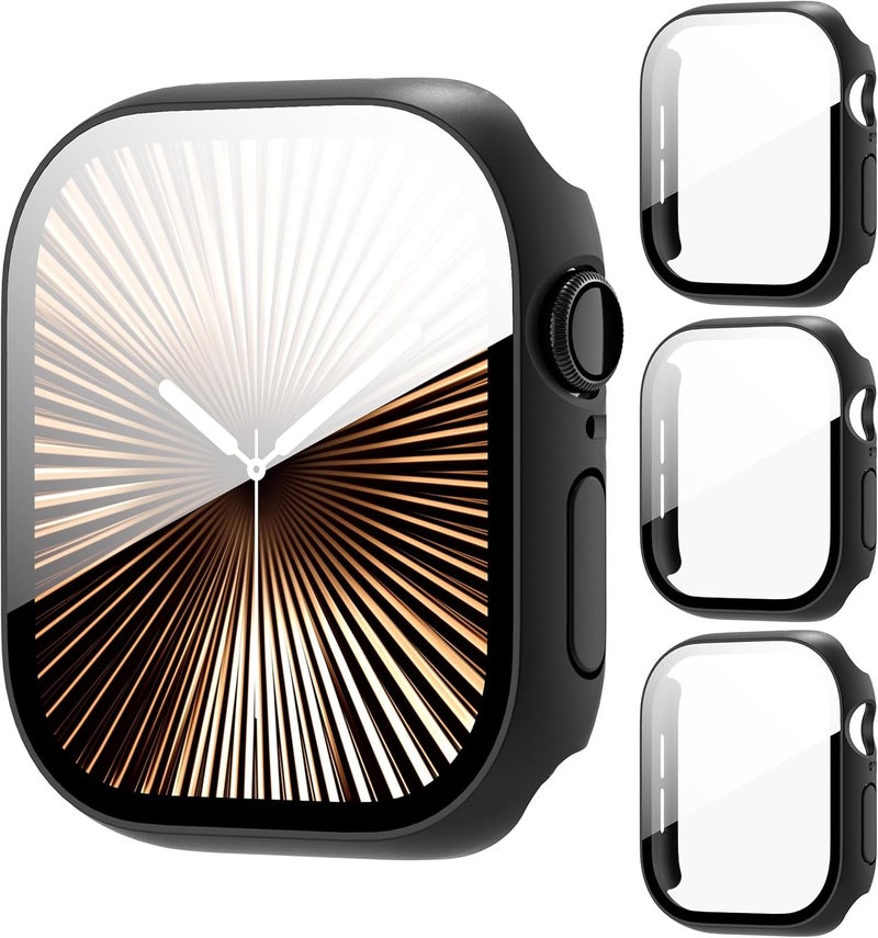 3 قطع غطاء صلب PC 360° متوافق مع ساعة Apple Watch Series 6/SE/5/4/SE 3 40 مم واقي شاشة زجاجي مقسى مضاد للخدش، حساس للمس، غطاء فائق النحافة، أسود - Image 1