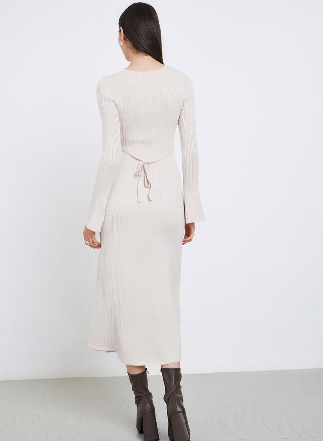 Take Two Beige Ribbed Knit Sweater Midi Dress - Image 5