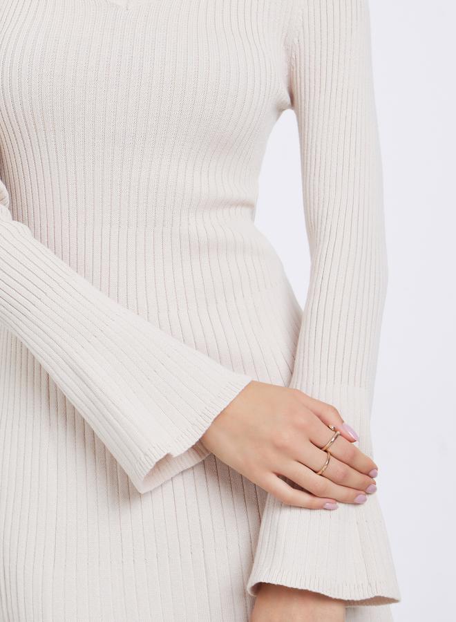 Take Two Beige Ribbed Knit Sweater Midi Dress - Image 4
