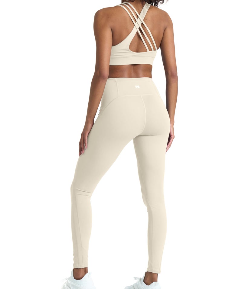 PopSugar 2 Piece Latte Workout Sets for women High Waist Leggings and Sports Bra Yoga Set Matching Gym Pilates Running Work Out Outfit Medium - Image 2
