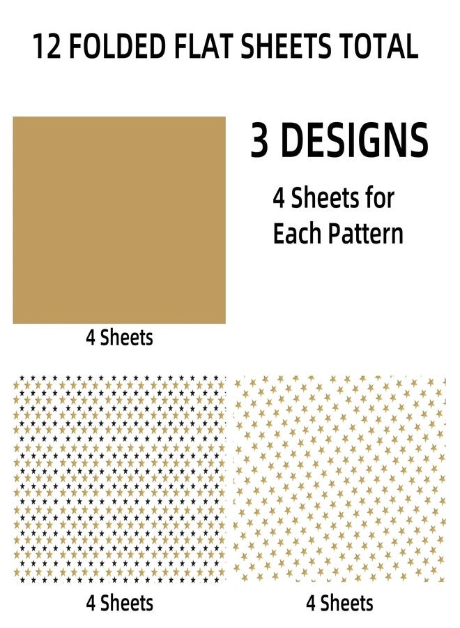HimBen Gift Wrapping Paper 12 Sheets, Folded Flat Gift Wrap Paper for Presents, Kids, Boy and Girl, 20 x 29” Per Sheet - Gold Black Stars - Image 3