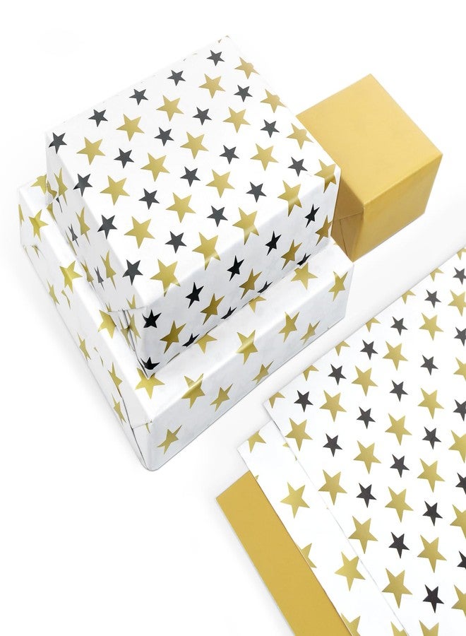 HimBen Gift Wrapping Paper 12 Sheets, Folded Flat Gift Wrap Paper for Presents, Kids, Boy and Girl, 20 x 29” Per Sheet - Gold Black Stars - Image 1
