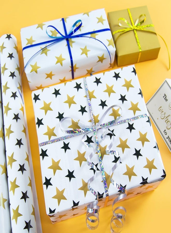 HimBen Gift Wrapping Paper 12 Sheets, Folded Flat Gift Wrap Paper for Presents, Kids, Boy and Girl, 20 x 29” Per Sheet - Gold Black Stars - Image 2