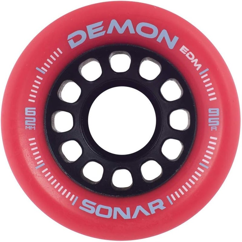 Riedell Demon EDM Roller Skate Wheels - 4 Pack of 43mm x 62mm Wheels | Red 95A - Image 2