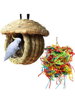 Hamiledyi Bird Nest Grass Bird Hut Outdoor Hanging Birdhouse Canary Nest Chickadee House Wren Nest Fiber Roosting Pocket For Parakeet Parrot Cockatiel Finch  - Image 1