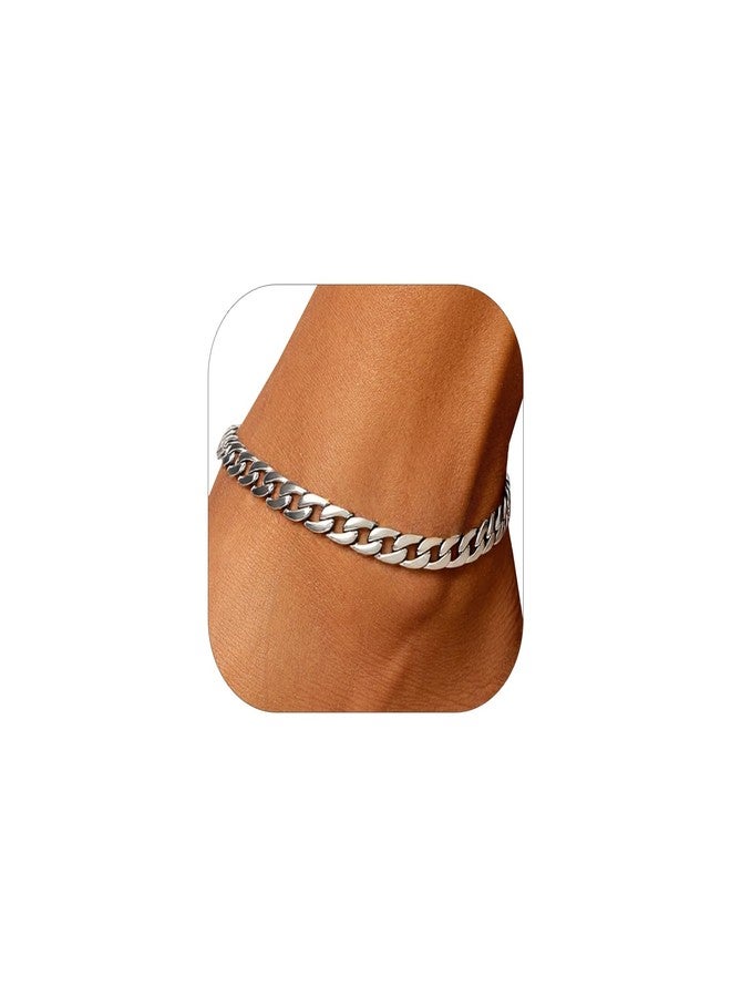 U7 Adjustable Anklet Bracelet for Women Waterproof - Platinum Plated Stainless Steel Foot Jewelry, Hypoallergenic Cuban Chain 8.5-10.5 Inches, Barefoot Beach Wedding Gift with Velvet Pouch - Image 1