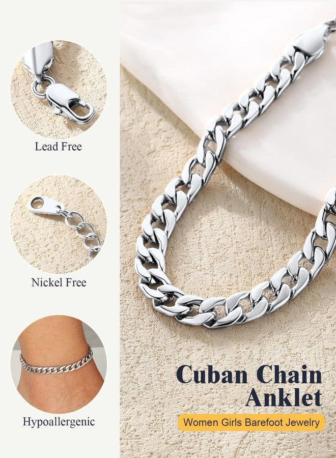 U7 Adjustable Anklet Bracelet for Women Waterproof - Platinum Plated Stainless Steel Foot Jewelry, Hypoallergenic Cuban Chain 8.5-10.5 Inches, Barefoot Beach Wedding Gift with Velvet Pouch - Image 5